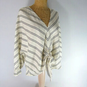 ZARA Striped V-Neck Blouse Tie Front Size Small